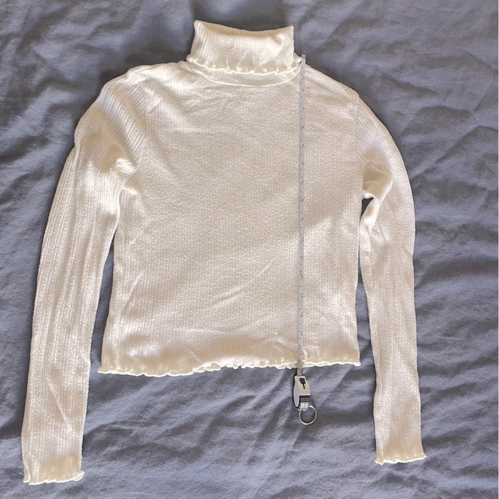 Madewell Ribbed Long-Sleeve Turtleneck Crop Top (antique cream)
